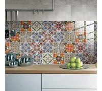 Stickers Carrelage Style Ethnique Rétro Autocollants pour Carrelage Mural en PVC Imperméables Résistants À l'huile pour Cuisine À Poser Soi-Même À Décoller et Coller 10 Pièces (10 x 10 cm).