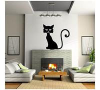 Stickers Chat Assis aux Grands Yeux - Turquoise, L 30cm x H 27cm
