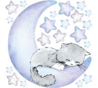 Stickers chat et lune douce nuit