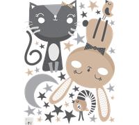 Stickers chat, lapin et oiseaux au clair de la lune