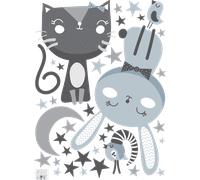 Stickers chat, lapin et oiseaux douce nuit