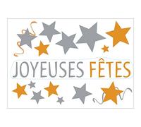 Stickers Citation Noël Joyeux, 29,7 cm x 21 cm, Étoiles Dorées et Argentées, Décoratifs Électrostatiques, Idée Cadeau Fêtes de Noël