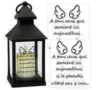 Stickers Commémoratifs pour Lanterne de Mariage, Lot de 2, Message en Français avec Ailes d'Ange pour stickers souvenir défunt mariage, Autocollant mariage pensées défunts, hommage défunt（noir）