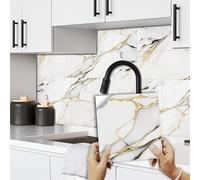 Stickers Cuisine Marbre Or Blanc Credence Adhesive Pour Cuisine,Carrelage Adhesif Mural,Stickers Muraux Cuisine Salle De Bains,Pvc Imperméable Carrelage Adhesif Mural 10 PC(20x20cm)