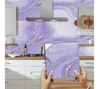 Stickers Cuisine Marbre Violet Credence Adhesive Pour Cuisine,Carrelage Adhesif Mural,Stickers Muraux Cuisine Salle De Bains,Pvc Imperméable Carrelage Adhesif Mural 10 PC(15x15cm)