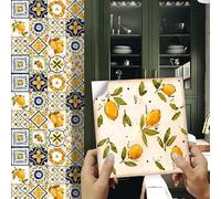 Stickers Cuisine Modèle De Citron Credence Adhesive Pour Cuisine,Carrelage Adhesif Mural,Stickers Muraux Cuisine Salle De Bains,Pvc Imperméable Carrelage Adhesif Mural 16 PC(20x20cm)
