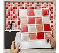 Stickers Cuisine Mosaïque Rouge Blanc Laiteux Credence Adhesive Pour Cuisine Pvc Carrelage Adhesif Mural Étanche Salle De Bains Stickers Muraux Stickers Carrelage10 Pièces(15X15cm)