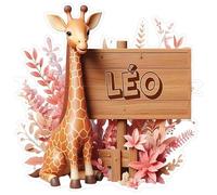 Stickers de Girafe avec prénom personnalisé - Autocollants d'animaux pour porte, meuble, livre, agenda, voiture, chambre d'enfant fille et garçon - Quantité et taille au choix