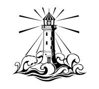Stickers de gravure Phare Plage Océan Nautique Vagues Marine 54x54.1cm Installation facile Noir