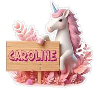 Stickers de Licorne avec prénom personnalisé - Taille 16 x 16 cm - Autocollants d'animaux pour porte, meuble, livre, agenda, voiture, chambre d'enfant fille et garçon - Lot de 2