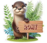 Stickers de Loutre avec prénom personnalisé - Autocollants d'animaux pour porte, meuble, livre, agenda, voiture, chambre d'enfant fille et garçon - Quantité et taille au choix
