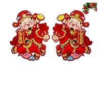 Stickers de Porte 2026, année du Cheval - Décorations 3D floquées for Le Nouvel an Chinois avec Le caractère « Fu », idéales for Une décoration Festive.(Color1)