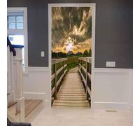 Stickers De Porte 3D Autocollants Posters Papiers Peints Muraux Art Muraux Photo Vue Sur Le Coucher Du Soleil Sur Le Pont En Bois 85 X 215 Cm Décoration De Porte Amovible En Pvc Pour Salon-6077261583