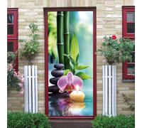 Stickers De Porte Art Papier Peint Peintures Conception D'Art Zen Auto Adhésif Amovible Imperméable Pvc Vert Autocollants Papier Peint Pour Salle Design Décoration 73x205 cm