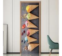 Stickers De Porte Crème glacée colorée papier peint affiche auto-adhésif PVC amovible étanche porte décalque décor à la maison autocollant L77 x H200cm