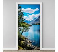 Stickers de Porte Montagne Lac Autocollants de Porte Trompe l'oeil Mural Paysage Naturel Affiche Sticker Autocollants PVC de Décoration Étanche Amovible Chambre Salon Cuisine Salle 63x205 cm