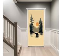 Stickers De Porte Poster Campagne Forêt De Pins Animaux Ours Encre Papier Peint Porte Vintage Américain 90 x 200 cm pour Salon Chambre Décoration De La Maison Stickers Muraux Imperméable Stickers