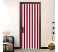 Stickers De Porte PVC Imperméable Rayures Verticales Rouges Simples Autocollant Porte Illusions D'Optique Papier Peint Murale pour Salon Cuisine Chambre Salle De Bain Decoration 90x200 cm