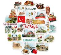 Stickers De Voyage Envoûtants Türkiye (31 Pièces) - Aquarelle, Décalcomanies Emblématiques D'istanbul Pour Journaux, Albums De Souvenirs, Bouteilles D'eau, Valises
