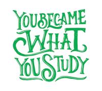 Stickers décoratifs finement sculptés Citation inspirante sur le lettrage à la main et la typographie : « Tu deviens ce que tu étudies. » 42x43.8cm Stickers pour vitres Vert
