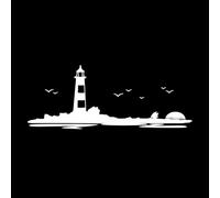 Stickers décoratifs finement sculptés Phare, maison de plage, océan, oiseaux, coucher de soleil, bateau 28x72.4cm Décoration de magasin Blanc