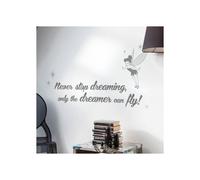 Stickers - Disney - Fée Clochette - Phrase 'Never Stop Dreaming' - 50x70 cm - Repositionnables