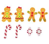 8 Stickers bonhomme pain d'épice et bonbons en feutrine cane à sucre noel MULTICOLORE
