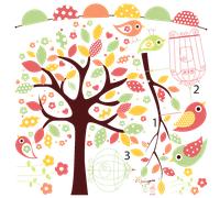 Stickers enfant joli arbre et les oiseaux