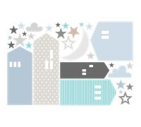 Stickers enfants ville à la tombée de la nuit