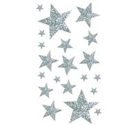 Stickers pailletés argent - Forme étoile - 20 pièces - 1 à 5 cm