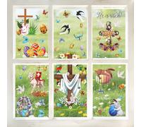 Stickers Fenêtre Pâques Décorations, Deco Paques Intérieur, Stickers Fenetre Électrostatiques avec Œufs Croix Lapins, Réutilisables Decoration pour Porte Miroirs Carrelage, Décoration Printemps