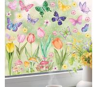 Stickers Fenetre Printemps 8 Pièces Autocollant Fenêtre Printemps Stickers Vitres Décoratifs Fleurs Papillon Stickers Fenetre Electrostatique Oiseaux Pour Décoration de Printemps (A)