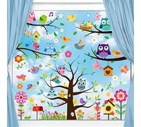 Stickers Fenetre Printemps, 9PCS Stickers Papillon Réutilisable Sticker pour Vitre avec Motif Fleur et Oiseau, Electrostatique Décoration printemps pour Porte Vitre Décoration(106pcs)