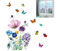 Stickers Fenêtre Printemps de Fleurs et Papillons, Autocollants Fenêtre Électrostatiques 27x45 cm, Stickers pour Verre Décoration Réutilisable, Anti - Collision, Décoration Murale et Vitre