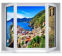 Stickers fenêtre Trompe l'oeil déco Paysage méditerranéen vernazza Italie Dimensions 80x60cm