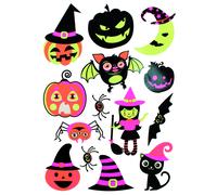 Stickers Fluorescents Halloween 4 À 7 Cm 14 Pièces