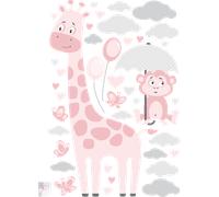 Stickers girafes et singes en balade sous une pluie de coeurs