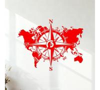 Stickers gravés Boussole Carte du monde Aventure Voyage sur Terre Explorer 35x45.3cm Stickers pour vitres Rouge