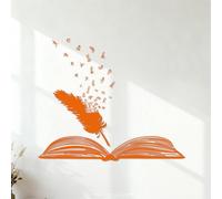 Stickers gravés École de littérature Open Book Feather Words 35x41.7cm Installation facile Orange