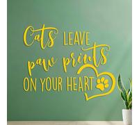 Stickers gravés Les chats laissent des empreintes dans votre cœur - Citations d'animaux de compagnie - Amoureux des chats 42x50cm Stickers pour vitres Jaune
