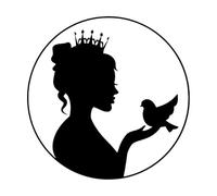 Stickers gravés Princesse Reine Fille Oiseau 36x36cm Stickers pour vitres Noir
