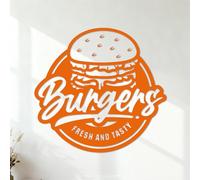 Stickers gravés Restaurant de restauration rapide Fresh Tasty Burger 35x37.1cm Amovible sans laisser de colle Orange