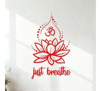 Stickers gravés Salle de méditation Just Breathe Lotus OM Studio de yoga 35x59.2cm Modification et ajout d'informations possibles Rouge