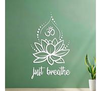 Stickers gravés Salle de méditation Just Breathe Lotus OM Studio de yoga 42x71.1cm Décoration de magasin Blanc
