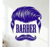 Stickers gravés Salon de coiffure Coupe de cheveux Ciseaux Rasage Salon de coiffure Rasage 35x39.1cm Ne se décolle pas Bleu foncé