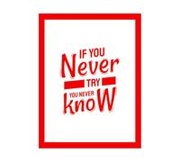 Stickers gravés « Si tu n'essaies pas, tu ne sauras jamais. » Citation inspirante et motivante 49.4x65cm N'abîme pas le mur Rouge