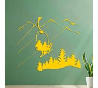 Stickers gravés Sports d'hiver Remontée mécanique Montagne Pins Descente Ski parfait 35x41.6cm Multicolore Jaune