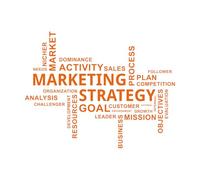 Stickers gravés Stratégie marketing du nuage de mots 34x43.8cm Modification et ajout d'informations possibles Orange