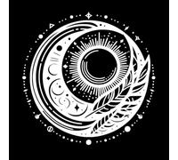 Stickers gravés symphonie céleste, un mandala représentant le soleil, la lune, des plumes et des étoiles dans une composition circulaire 67.2x67.4cm Plusieurs tailles disponibles Blanc