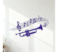 Stickers gravés Trompette Instrument de musique Notes de musique 54x95.9cm Décoration de magasin Bleu foncé